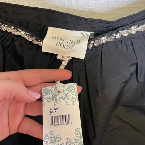 Hyacinth House Black Taffeta Camila Embellished Bubble Mini Skirt Womens Medium